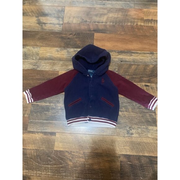 Ralph Lauren Baby Snap Button Sweater Varsity Bomber Hooded Jacket - Picture 1 of 2
